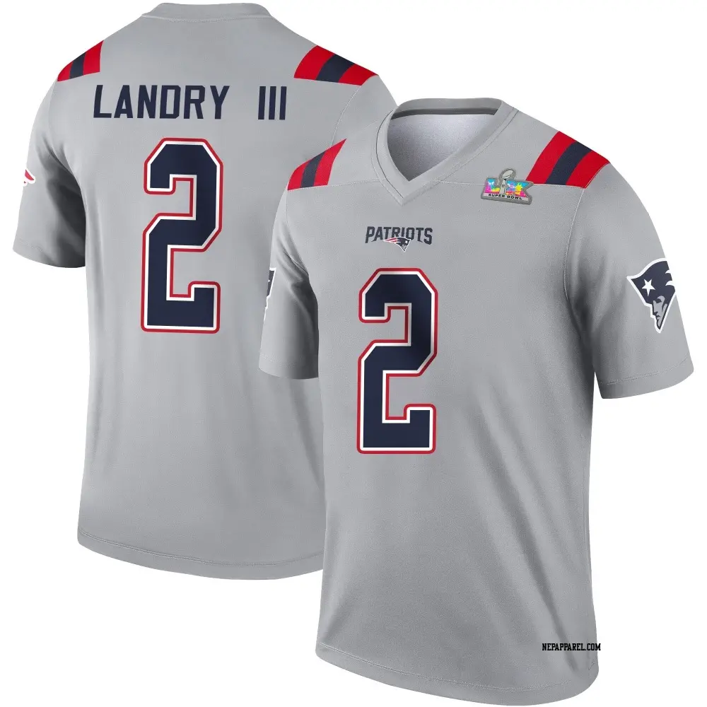 Legend Gray Youth Harold Landry III New England Patriots Inverted Super Bowl LX Patch Jersey