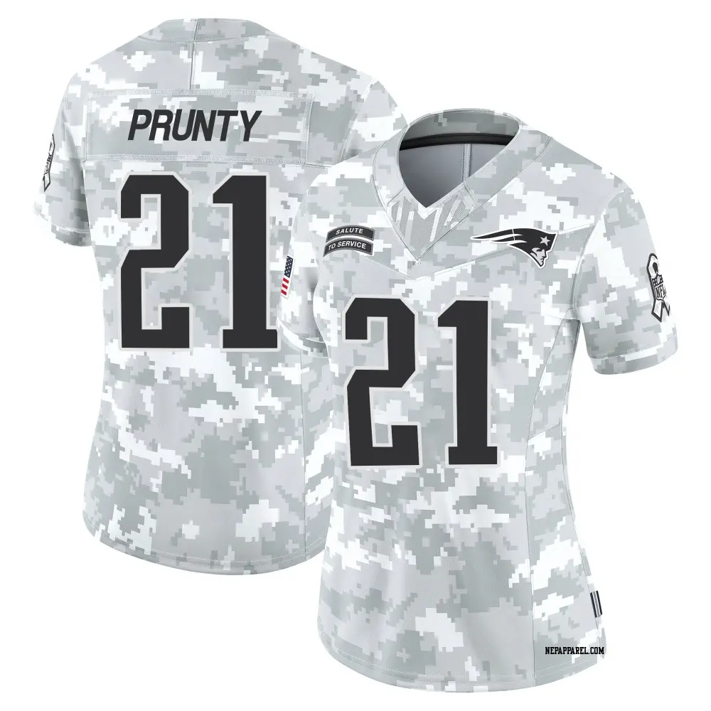 Limited Arctic Camo Women's Karon Prunty New England Patriots 2024 Salute to Service Jersey
