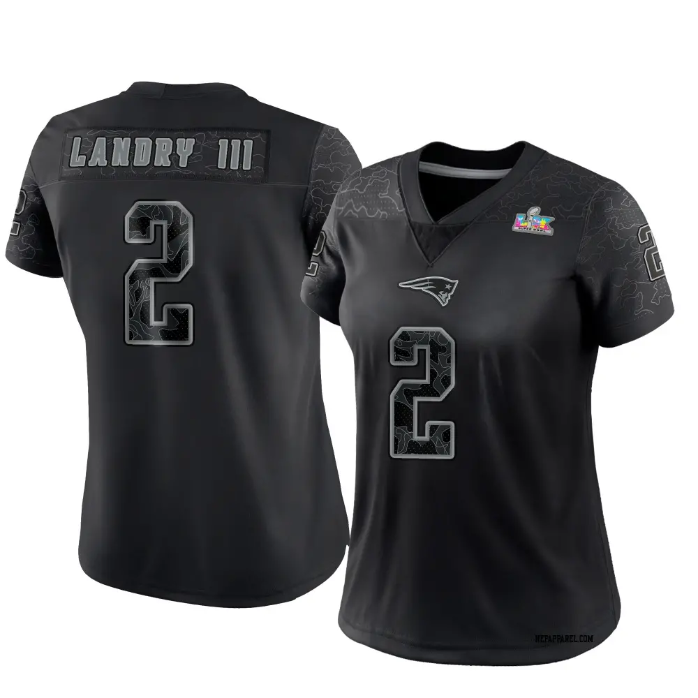 Limited Black Women's Harold Landry III New England Patriots Reflective Super Bowl LX Patch Jersey