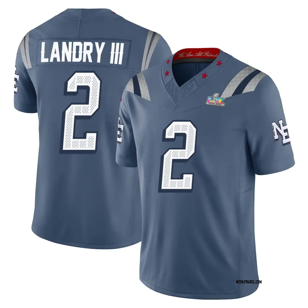 Limited Blue Men's Harold Landry III New England Patriots Storm 2025 Rivalries Collection Super Bowl LX Patch Jersey