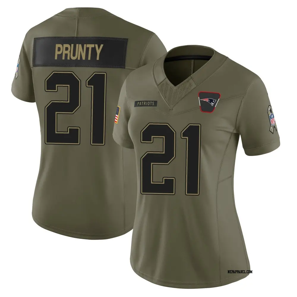Limited Olive Women's Karon Prunty New England Patriots 2025 Salute to Service Jersey